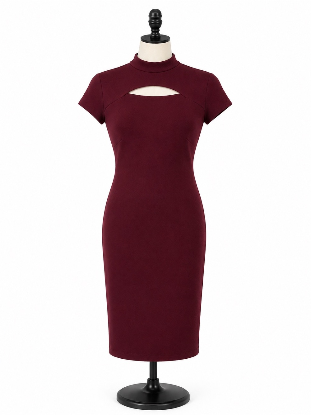 Women's Burgundy Cutout Mock-Neck Midi Dress